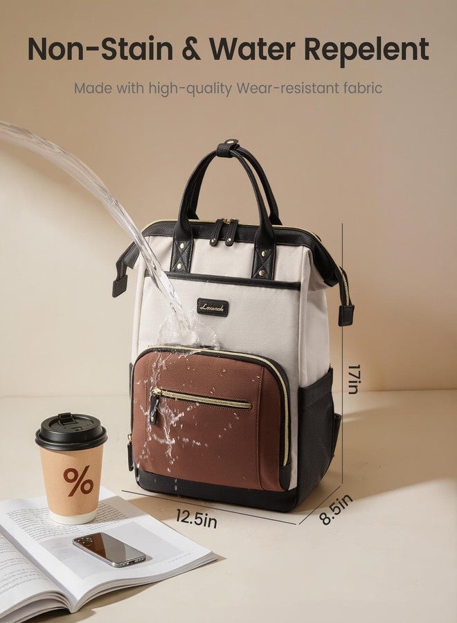 LOVEVOOK Laptop Backpack for Women, Beige-black-brown, 17 Inch, College Commuter Laptop Travel Work Computer Teacher Business Carry on Backpack - Image 5