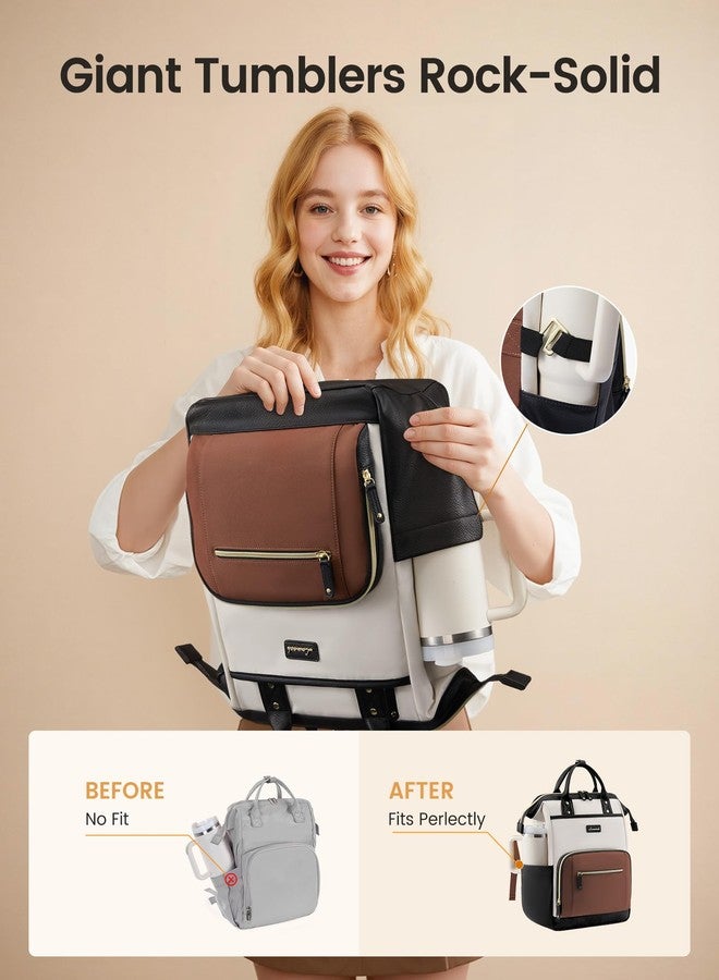 LOVEVOOK Laptop Backpack for Women, Beige-black-brown, 17 Inch, College Commuter Laptop Travel Work Computer Teacher Business Carry on Backpack - Image 3