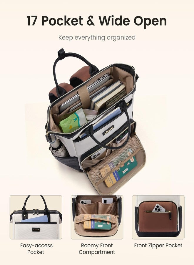LOVEVOOK Laptop Backpack for Women, Beige-black-brown, 17 Inch, College Commuter Laptop Travel Work Computer Teacher Business Carry on Backpack - Image 4