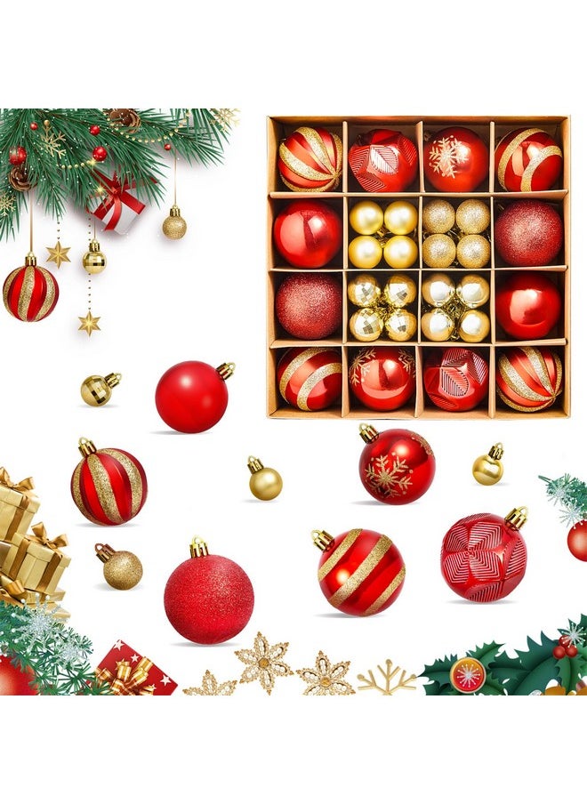 Coavas Christmas Ball Ornaments, 44Pcs Shatterproof Christmas Hanging Ornaments, Christmas Tree Decorations For Xmas Trees Decor Holiday Party (Red&Gold,2.36In &1.18In)  - Image 1