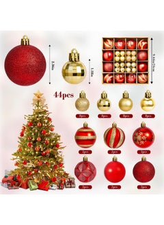 Coavas Christmas Ball Ornaments, 44Pcs Shatterproof Christmas Hanging Ornaments, Christmas Tree Decorations For Xmas Trees Decor Holiday Party (Red&Gold,2.36In &1.18In)  - Image 4