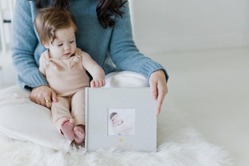 Pearhead Baby Photo Album, Keepsake Book for New and Expecting Parents, Gender-Neutral Baby Accessory, Ideal Gift for Baby Shower, Holds 200 Pictures, Gray and White Polka Dot - Image 3