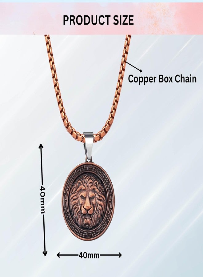M Men Style Men’s Lion Head Pendant Necklace – Copper Tone Medallion with Chain, Bold Greek Key Design SPn2025286 - Image 2