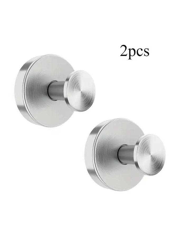 2pcs Matte Silvery Suction Cup Hooks 15lb Hold No Drill Adhesive For Bathroom Kitchen - Image 1