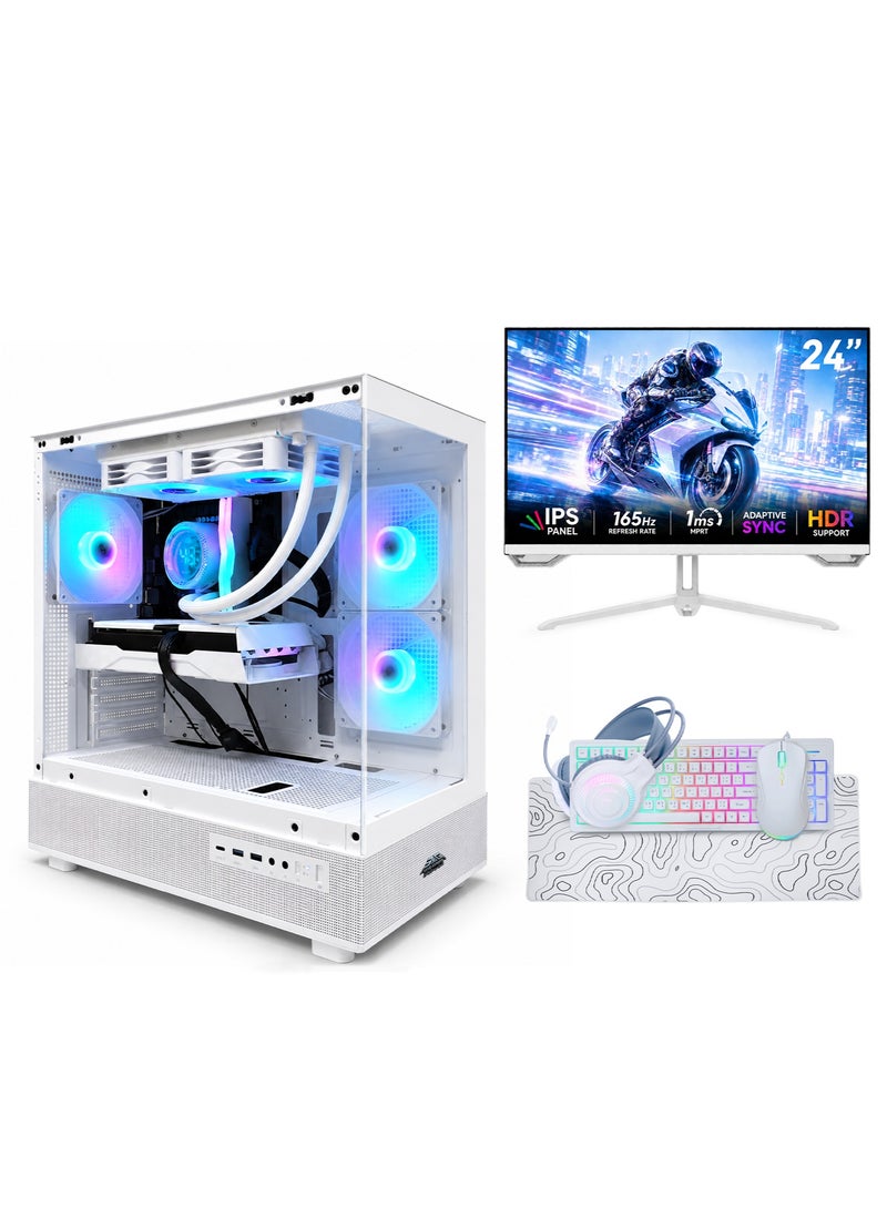 عرب جيمرز حزمة كمبيوتر ألعاب متكاملة - Intel Core i7-12700F, NVIDIA GeForce RTX 5060 Ti 16GB, 16GB RAM, 1TB NVMe SSD, شاشة 24 بوصة FHD 165Hz, أبيض RGB - Image 1