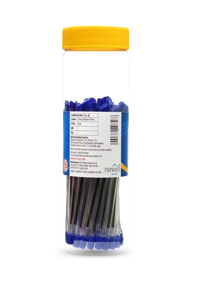 Reynolds CHAMP BP 30 COUNT JAR, BLUE Ball Pen I Lightweight Ball Pen With Comfortable Grip for Extra Smooth Writing I School and Office Stationery - Image 2