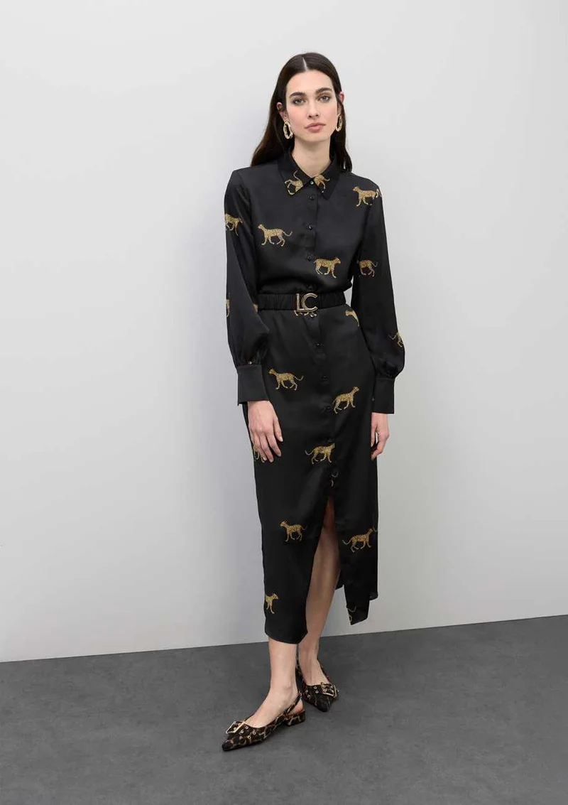 لولا كساديمونت Leopard Print Satin Dress