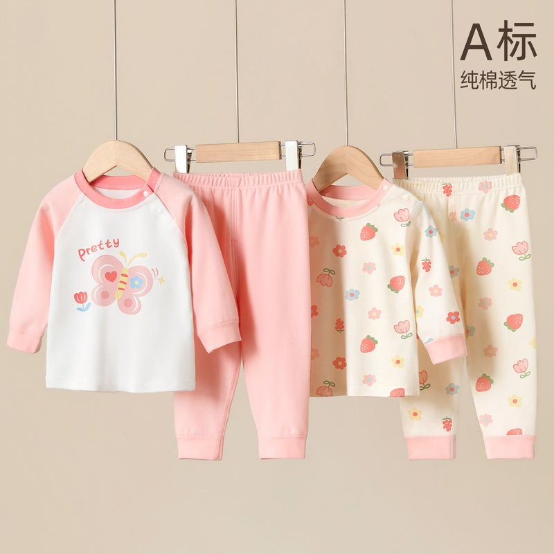 Girls'' Autumn Clothing Set Children''s Pure Cotton Floral Print Clothes Baby Separate Pajamas Loungewear Boys'' Clothing - Image 2