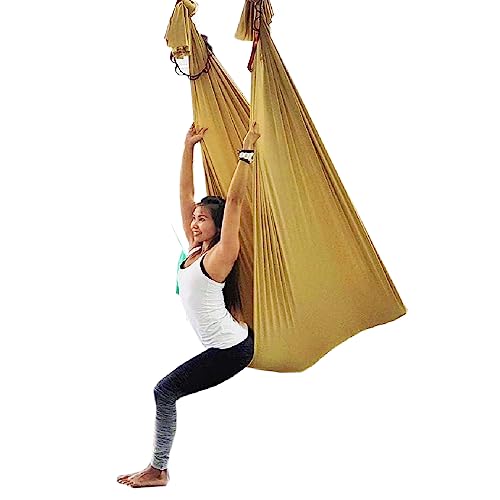 Wellsem Deluxe Yoga Swing Aerial Hammock Silk Fabric for Bodybuilding (5mx2.8m) (Gold) - Image 1