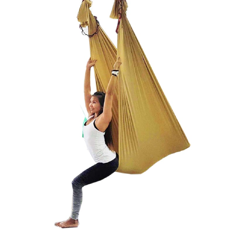 Wellsem Deluxe Yoga Swing Aerial Hammock Silk Fabric for Bodybuilding (5mx2.8m) (Gold) - Image 5