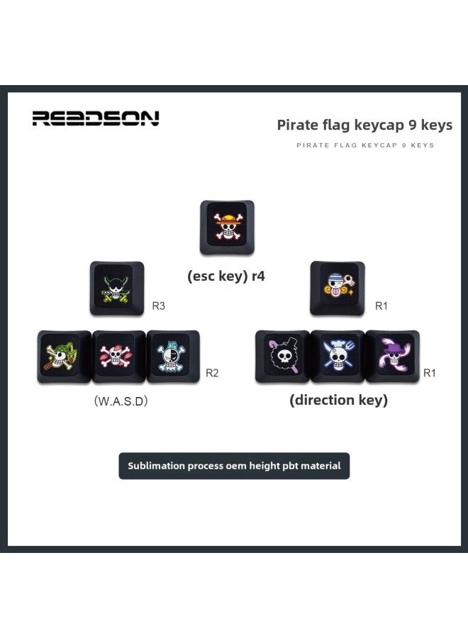 Wasd Directional Key Heat Sublimation Keycaps Colorful Unique Rgby Personalized Pbt Mechanical Keyboard Keycaps-Color:Pirate Flag 9 Key - Image 1