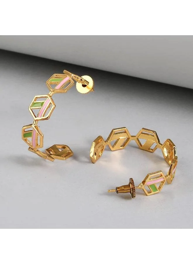 VOYLLA Benzene Half Hoop Plated Earrings, One Size, Brass, No Gemstone