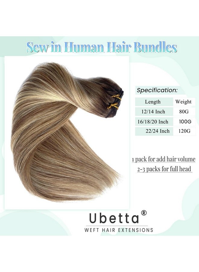 Ubetta وصلات شعر مخيطة من شعر بشري حقيقي بطول 14 بوصة، 80 جرامًا، وصلات شعر أومبير باللون البني، وصلات شعر أشقر بالياج، وصلات شعر بشري حقيقي، حزم شعر بشري منسوجة للنساء - Image 3