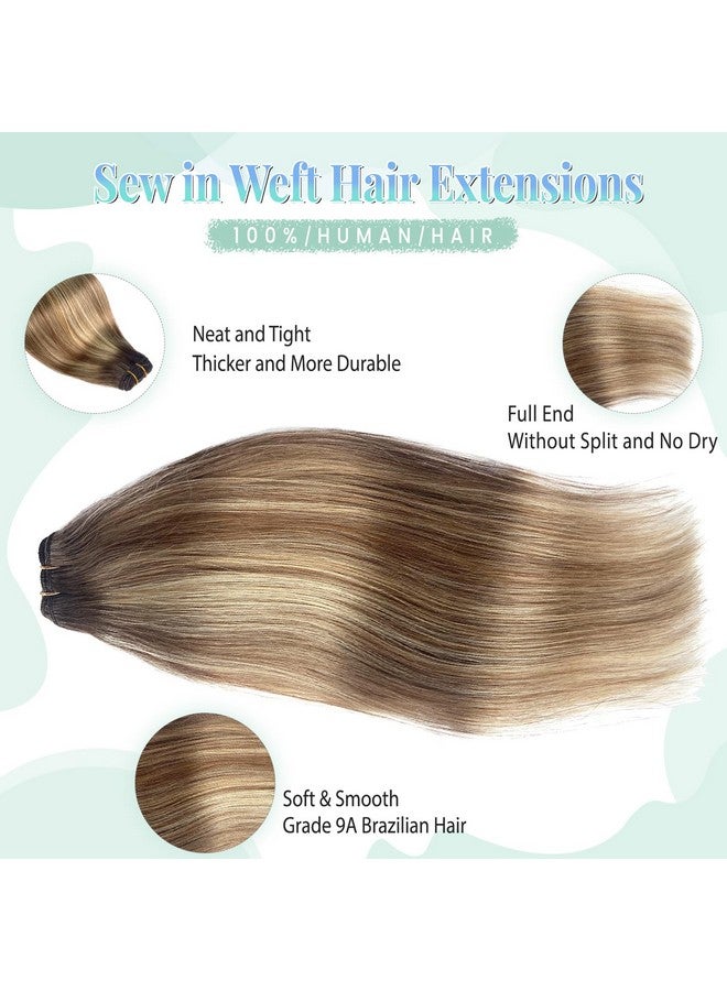 Ubetta وصلات شعر مخيطة من شعر بشري حقيقي بطول 14 بوصة، 80 جرامًا، وصلات شعر أومبير باللون البني، وصلات شعر أشقر بالياج، وصلات شعر بشري حقيقي، حزم شعر بشري منسوجة للنساء - Image 4