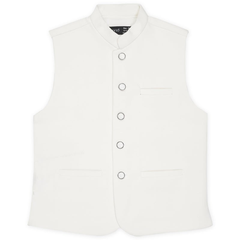 CAVIO Boys White Solid Nehru Jacket - Image 5