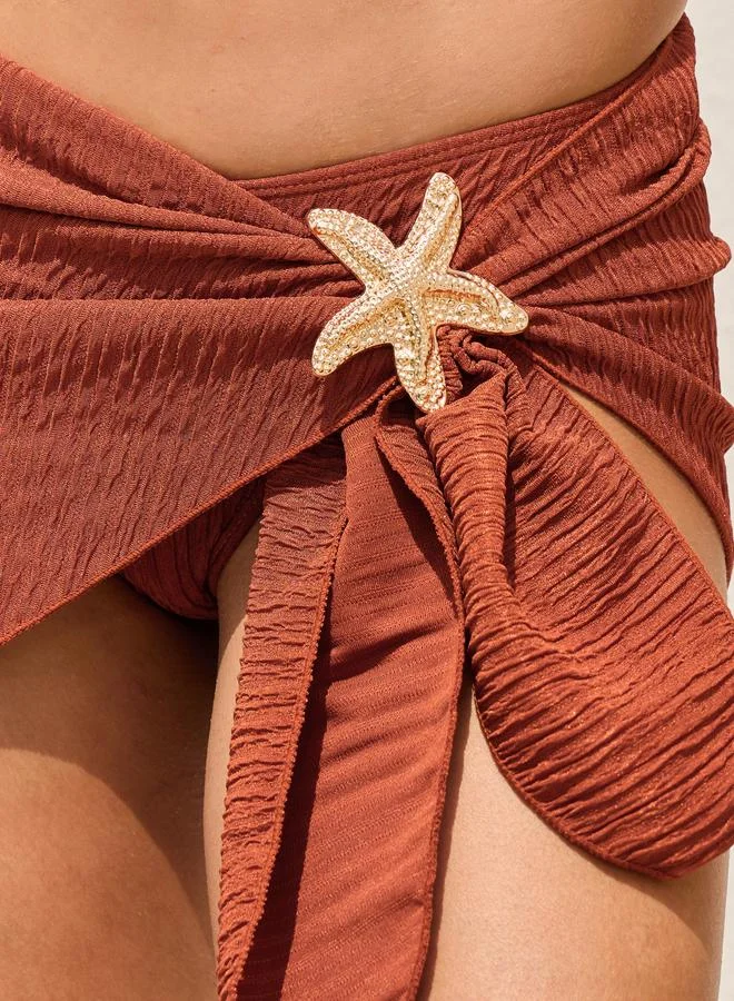 Styli  Pack of 3 - Textured Tie Back Padded Triangle Bikini, Brief and Wrap Skirt with Star Fish Metal Trim for Women | Best Price UAE