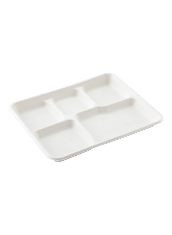 Restaurantware Pulp Tek Ounce Bagasse Plates, 100 Rectangular Disposable Plates - Lids Sold Separately, 5 Compartments, White Bagasse Plates, Sturdy, Microwavable, For Salads Or More - Image 1