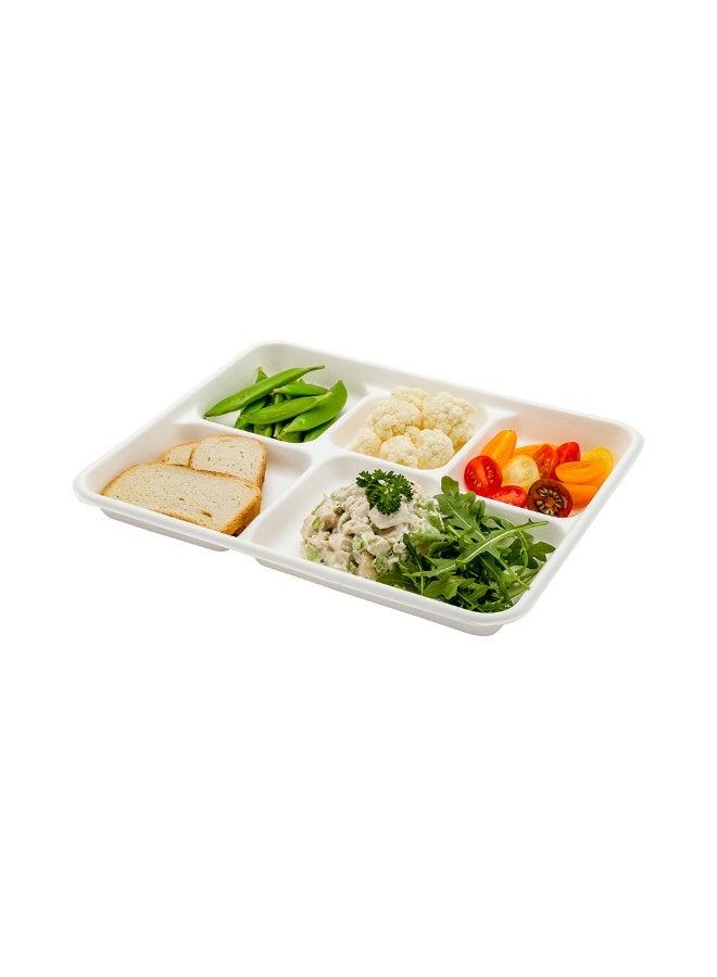 Restaurantware Pulp Tek Ounce Bagasse Plates, 100 Rectangular Disposable Plates - Lids Sold Separately, 5 Compartments, White Bagasse Plates, Sturdy, Microwavable, For Salads Or More - Image 2