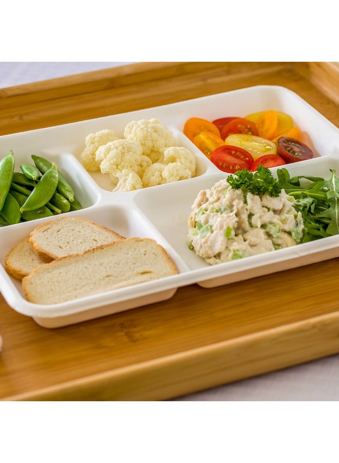 Restaurantware Pulp Tek Ounce Bagasse Plates, 100 Rectangular Disposable Plates - Lids Sold Separately, 5 Compartments, White Bagasse Plates, Sturdy, Microwavable, For Salads Or More - Image 3