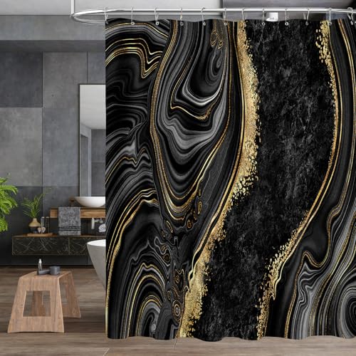 BayNook 4PCS Black Gold Marble Shower Curtain Sets with Rugs, Abstract Bathroom Sets with Shower Curtain and Rugs, Bathroom Curtains Shower Set with Toilet Lid Cover for Bathroom Decor - Image 4