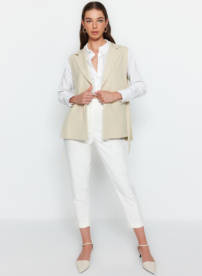 trendyol Beige Fitted Woven Accessory Detailed Vest - Image 1