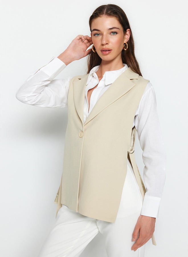 trendyol Beige Fitted Woven Accessory Detailed Vest - Image 3