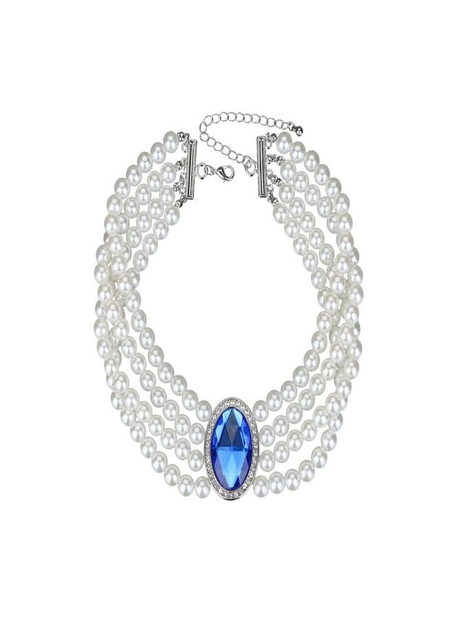 سيثر قلادة شوكر من اللؤلؤ الصناعي للنساء، قلادة شوكر بقلادة كريستال زرقاء، قلادة بوهيمية، مجوهرات مناسبة للهالوين والكريسماس، هدية - Image 1