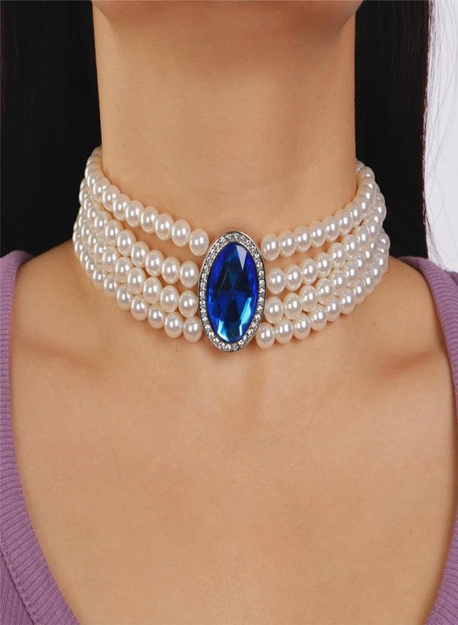 سيثر قلادة شوكر من اللؤلؤ الصناعي للنساء، قلادة شوكر بقلادة كريستال زرقاء، قلادة بوهيمية، مجوهرات مناسبة للهالوين والكريسماس، هدية - Image 2