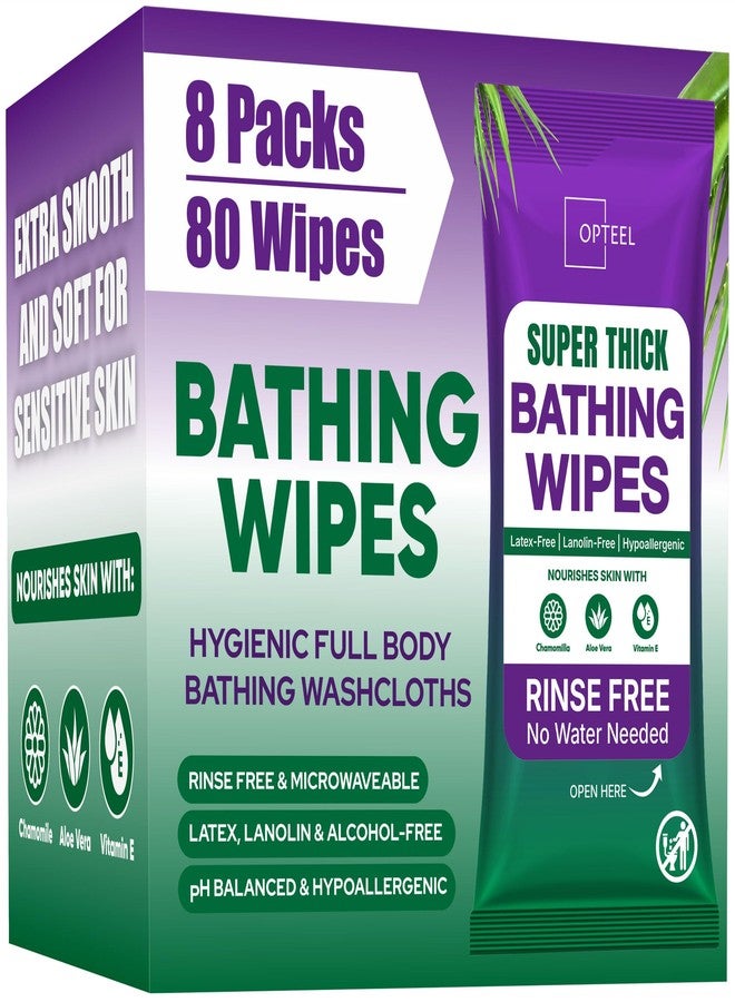OPTEEL Thick & Large Body Wipes for Adults Bathing No Rinse - Shower Wipe, Ideal for Men, Women & Elderly - Soft & Gentle, Travel Wipes Perfect Alternative to Shower - 8 Packs (80ct) - Image 1
