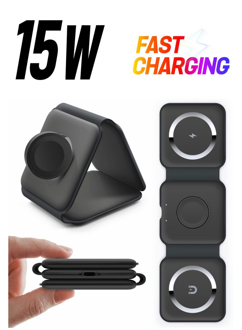 Y&D Wireless Charging, 3 in 1 Charger,Wireless Magnetic Fast Charging Foldable Dock station Charger for iPhone 13/12/11/8/Pro/Max,for iWatch,forAirPods 3/2/Pro and Samsung  - Image 1