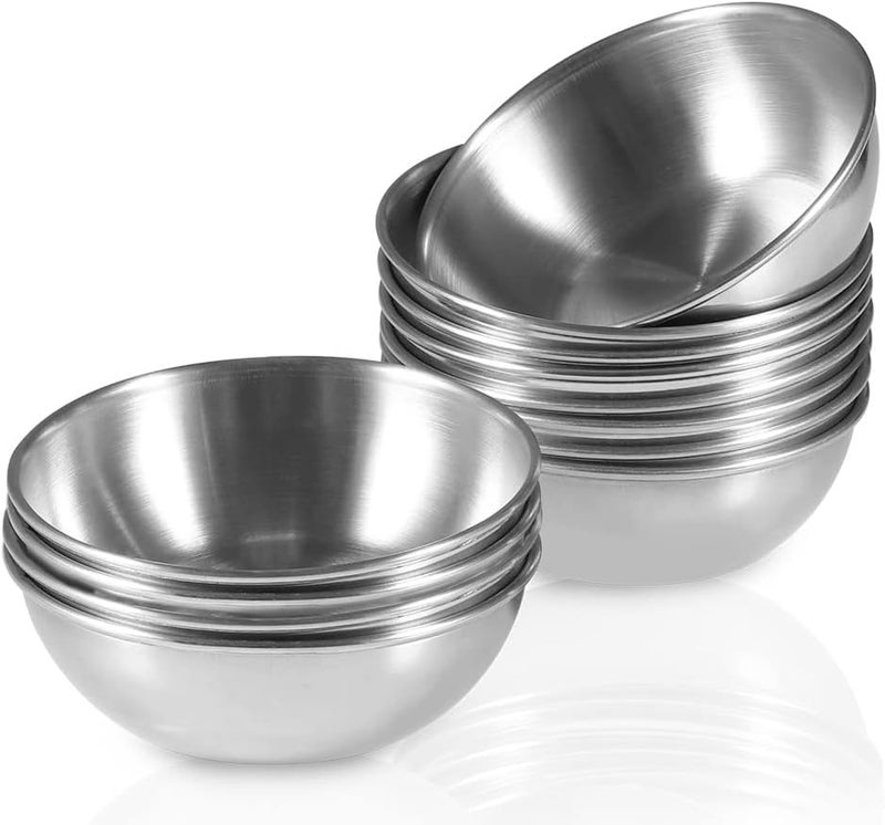 Amytalk 12 Pack 3.5inch Stainless Steel Sauce Dishes Mini Individual Saucers Bowl Round Seasoning Dishes Sushi Dipping Bowl Appetizer Plates, Sliver - Image 1