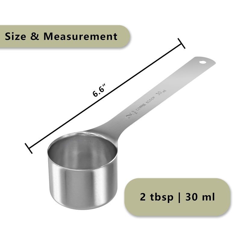 LEIFENY 1PCS 2 Tablespoon(2tbsp, 30ml, 1/8cup) Coffee Scoop, Long Handle Measuring Spoon, Stainless Steel Scooper - Image 2