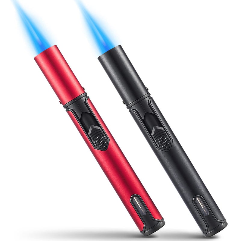 Urgrette 2 Pack Butane Torch Lighter, 6-inch Refillable Pen Lighter Adjustable Jet Flame Butane Lighter for Grill BBQ Candle Camping (Gas Not Included) Raven & Ruby - Image 1