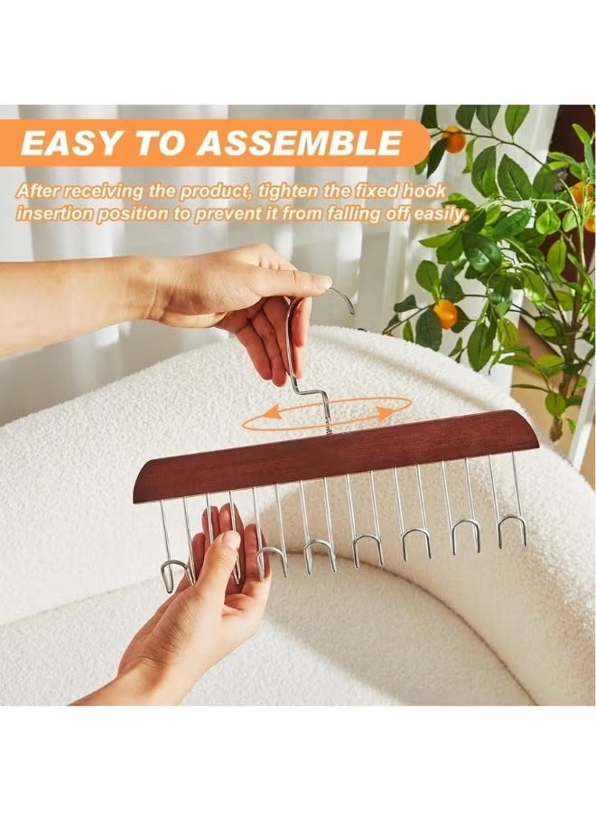 KITCHENOO Multifunctional Wooden Clothes Hanger with 8 Stainless Hooks Made of Stainless Steel  - Image 2