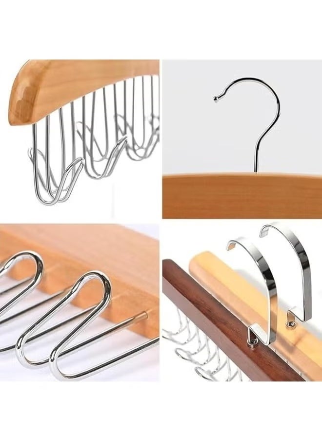 KITCHENOO Multifunctional Wooden Clothes Hanger with 8 Stainless Hooks Made of Stainless Steel  - Image 5