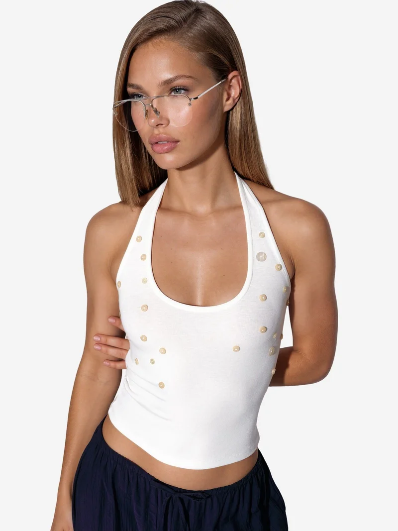 بوسيم BUSEM Embroidered Slim-Fit Sleeveless Blouse