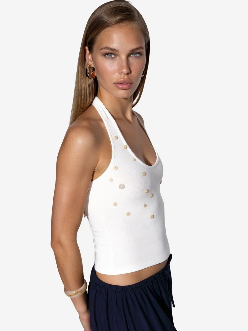 بوسيم BUSEM Embroidered Slim-Fit Sleeveless Blouse
