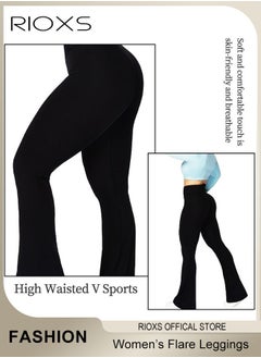 RIOXS Women's Flare Leggings, Ladies V Crossover Yoga Pants, Tummy Control High-Waisted Wide Leg Trousers, Gym Bootcut Yoga Pants, Bell Bottoms For Women  - Image 3