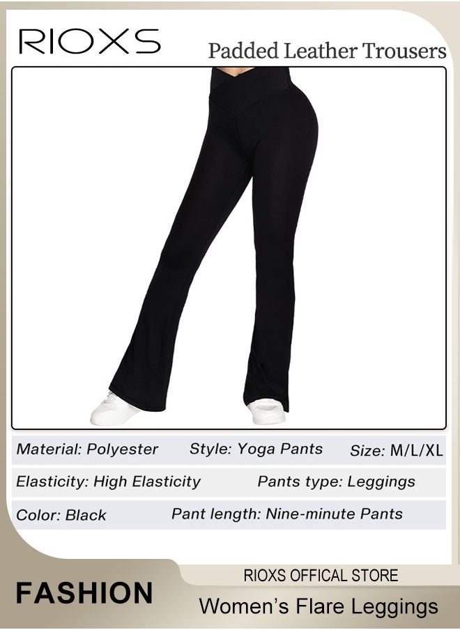 RIOXS - Women's Flare Leggings, Ladies V Crossover Yoga Pants, Tummy Control High-Waisted Wide Leg Trousers, Gym Bootcut Yoga Pants, Bell Bottoms For Women - Image 1