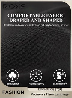 RIOXS Women's Flare Leggings, Ladies V Crossover Yoga Pants, Tummy Control High-Waisted Wide Leg Trousers, Gym Bootcut Yoga Pants, Bell Bottoms For Women  - Image 5