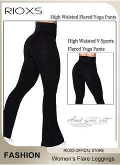 RIOXS Women's Flare Leggings, Ladies V Crossover Yoga Pants, Tummy Control High-Waisted Wide Leg Trousers, Gym Bootcut Yoga Pants, Bell Bottoms For Women  - Image 4