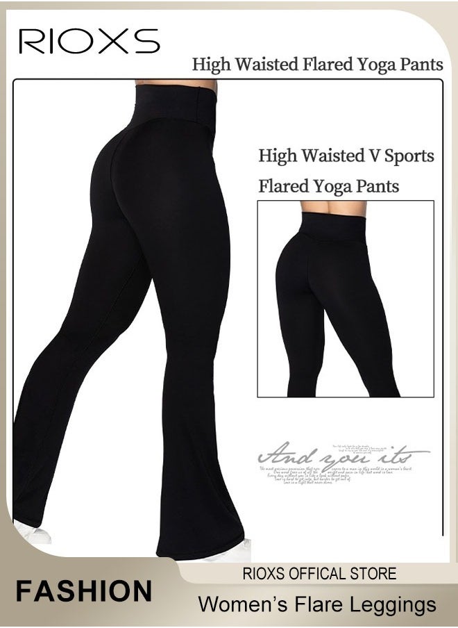 RIOXS - Women's Flare Leggings, Ladies V Crossover Yoga Pants, Tummy Control High-Waisted Wide Leg Trousers, Gym Bootcut Yoga Pants, Bell Bottoms For Women - Image 1