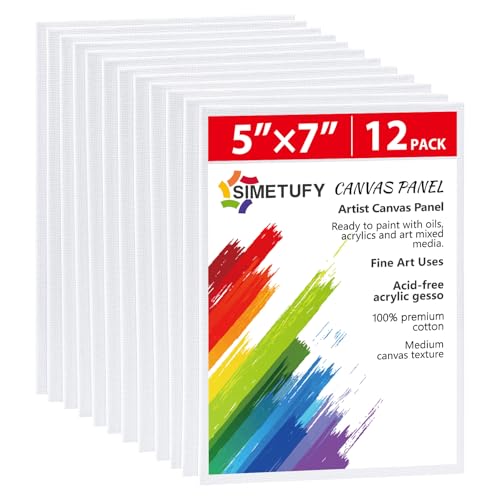 Simetufy 12 Pack 5x7 Inch Small Flat Canvas Boards for Painting, Gesso Primed Acid-Free 100% Cotton Blank Canvas Panels for Kids, Non Toxic - Image 1