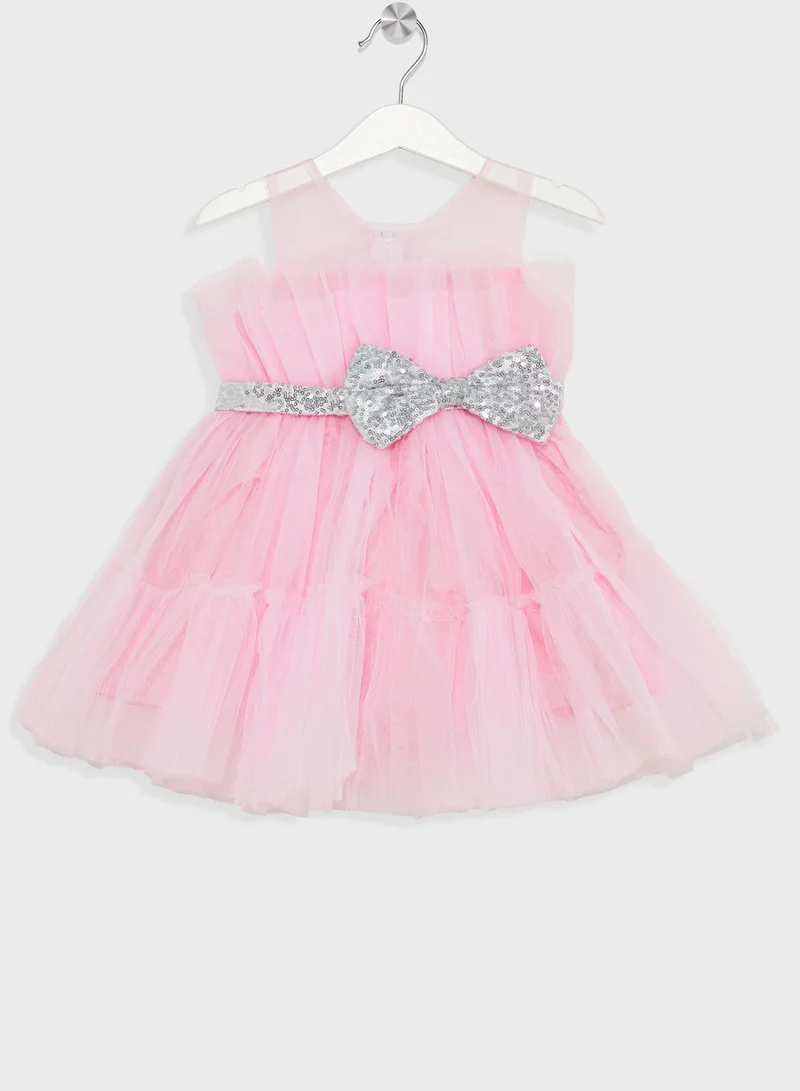 Pinata Girls Ruffle Silver Bow Evening Dress
