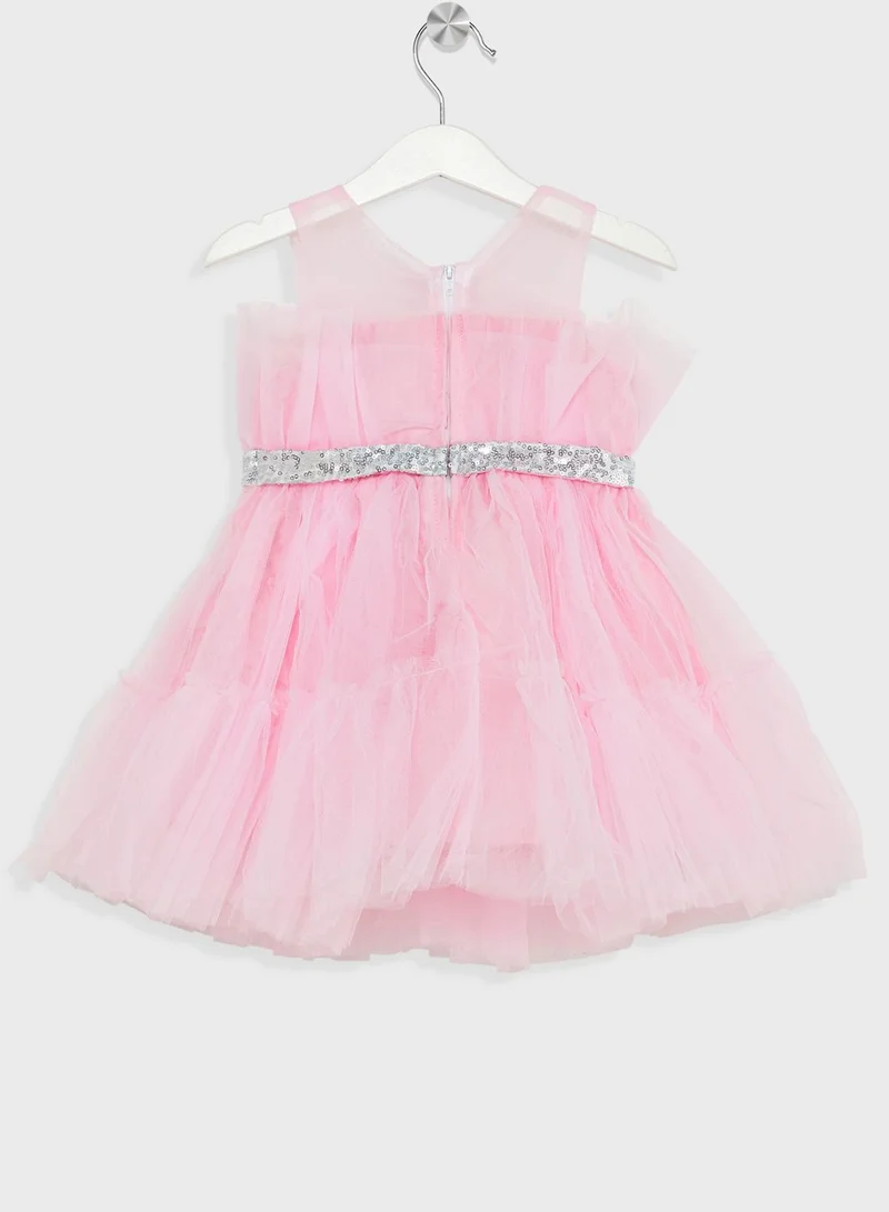 Pinata Girls Ruffle Silver Bow Evening Dress