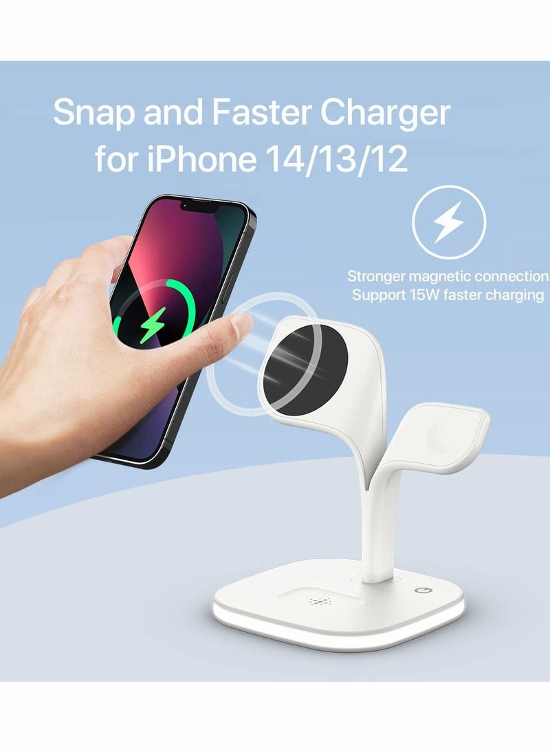 SYOSI - Magnetic Charging Station, 3 in 1 Faster Mag-Safe Wireless Charger Stand for iPhone 14,13,12 Pro/Max/Mini/Plus, Apple Watch 8/7/6/SE/5/4/3/2 and Aiepods 3/2/Pro/Pro 2 with LED and Adapter - Image 1
