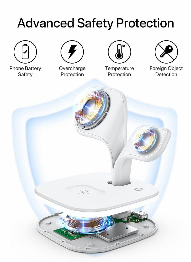 SYOSI - Magnetic Charging Station, 3 in 1 Faster Mag-Safe Wireless Charger Stand for iPhone 14,13,12 Pro/Max/Mini/Plus, Apple Watch 8/7/6/SE/5/4/3/2 and Aiepods 3/2/Pro/Pro 2 with LED and Adapter - Image 1
