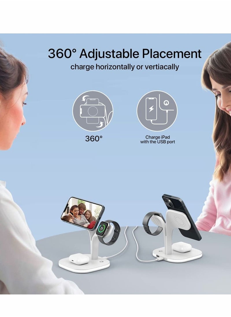 SYOSI - Magnetic Charging Station, 3 in 1 Faster Mag-Safe Wireless Charger Stand for iPhone 14,13,12 Pro/Max/Mini/Plus, Apple Watch 8/7/6/SE/5/4/3/2 and Aiepods 3/2/Pro/Pro 2 with LED and Adapter - Image 1