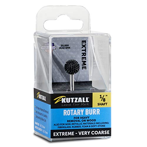 Kutzall Extreme Sphere Rotary Burr, 1⁄8" Shaft, Very Coarse - Wood Carving Bit for Dremel, Foredom, DeWalt, Milwaukee Tools. Abrasive Tungsten Carbide, 3⁄8" (9.5mm) Head Diameter, SX-38-EC - Image 1