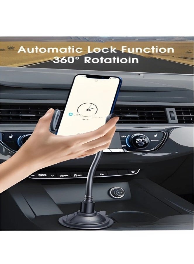 REBENUO Rotation Flexible Arm Car Phone Mount – Adjustable Gooseneck Cup Holder Cradle with Air Vent Support, Universal Fit for Smartphones (50–90mm Width) – Black - Image 2